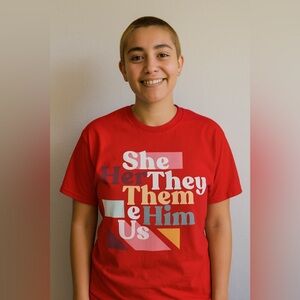 𝅺PRONOUN - She, Her, They, Them, His, Him and Us Short Sleeve Shirt Pride shirt